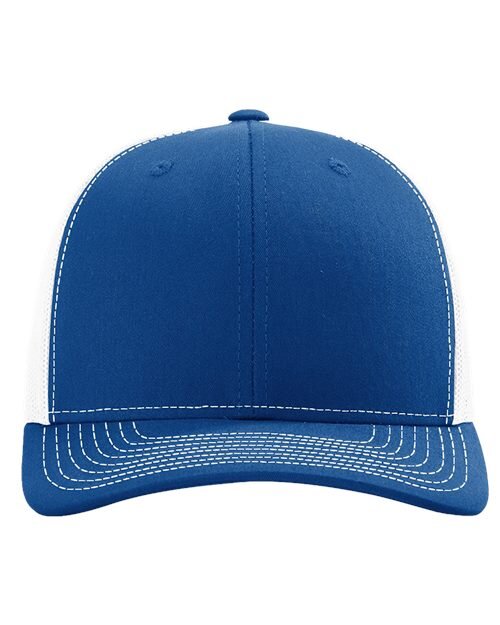 Royal blue and white Richardson 112 trucker cap blank for live embroidery and patches